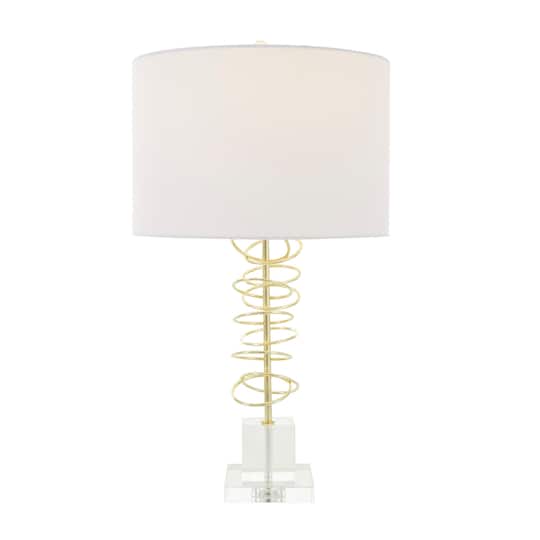 2ft. Gold Metal Abstract Overlapping Ring Accent Lamp with Elevated Square Glass Base